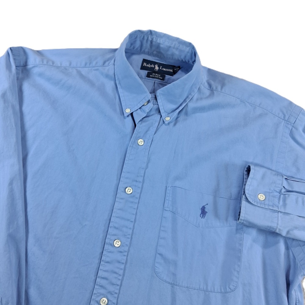 Ralph Lauren Button Down Shirt L Light Blue Blake Cotton Long Sleeve Pony Pocket